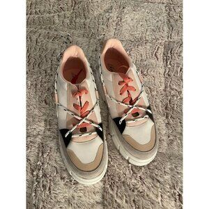 Karmen Womens Platform Sneakers Pink & Beige Faux Leather Size 38